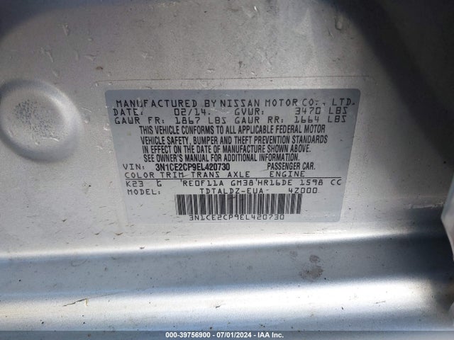 Nissan Versa Note S (sr)/s Plus/sv 2014 3N1CE2CP9EL420730 Image 9