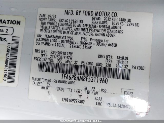 1FA6P8AM8F5311960 Ford Mustang V6