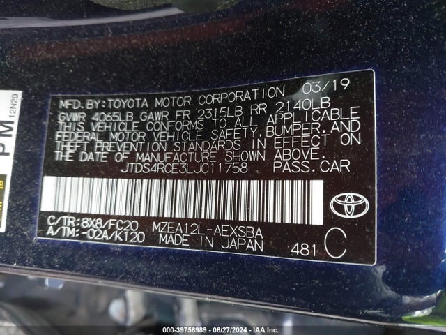 Toyota COROLLA SE 2020 JTDS4RCE3LJ011758 Image 9