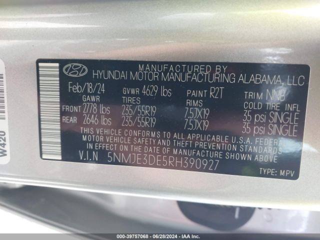 5NMJE3DE5RH390927 Hyundai Tucson Limited