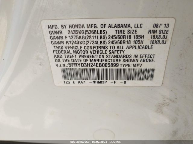 5FRYD3H24EB005899 Acura MDX