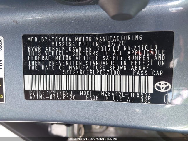 Toyota COROLLA SE 2020 5YFS4RCE9LP057400 Image 9