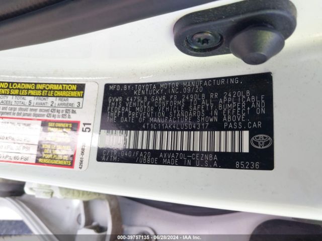 4T1C11AK4LU504317 Toyota CAMRY LE