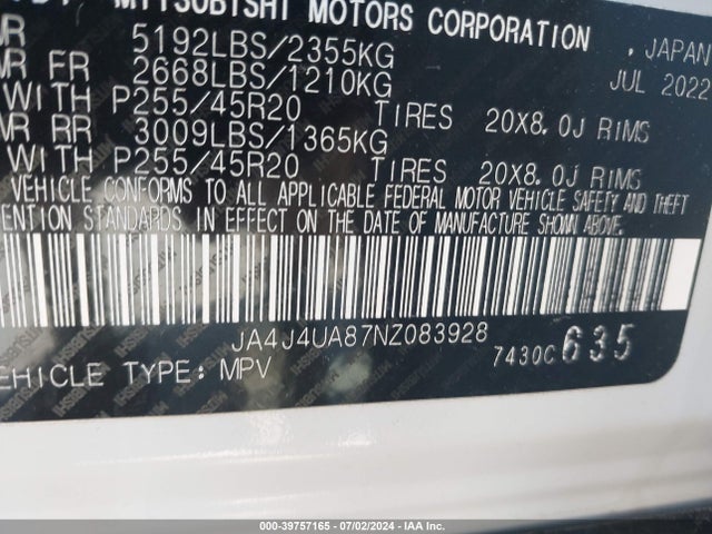 2022 MITSUBISHI OUTLANDER JA4J4UA87NZ083928 Photo 8
