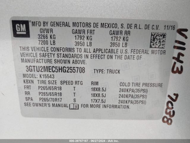 3GTU2MEC5HG255708 GMC Sierra 1500 Sle