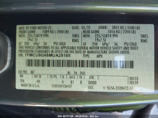 Ford ESCAPE SE 2021 1FMCU9G68MUA28185 Image 9