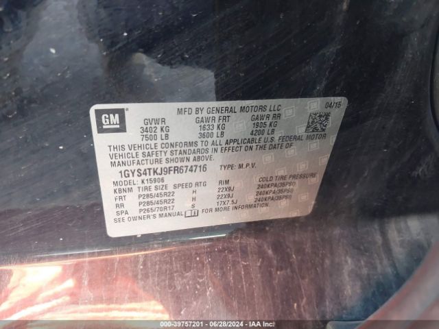 1GYS4TKJ9FR674716 Cadillac Escalade Esv Premium