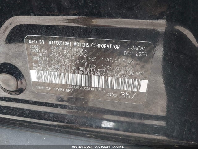 JA4ARUAUXMU012510 Mitsubishi Outlander Sport 2.0 Be Awc/2.0 Es Awc/2.0 Le Awc/2.0 Se Awc