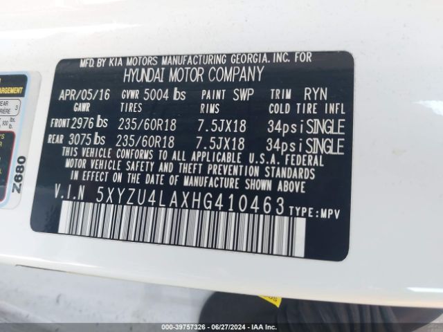 5XYZU4LAXHG410463 Hyundai Santa Fe Sport 2.0t