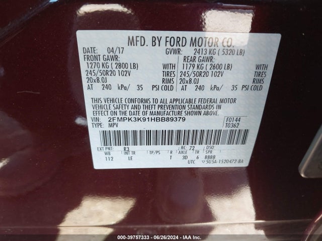 Ford Edge Titanium 2017 2FMPK3K91HBB89379 Image 9