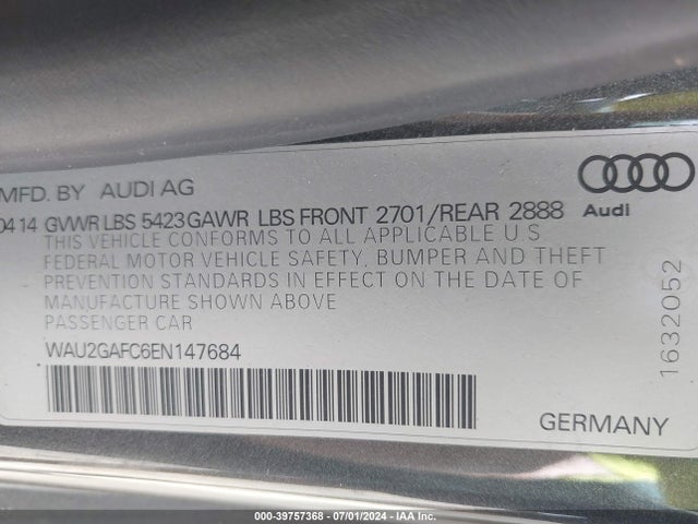 2014 AUDI A7 WAU2GAFC6EN147684 Photo 8