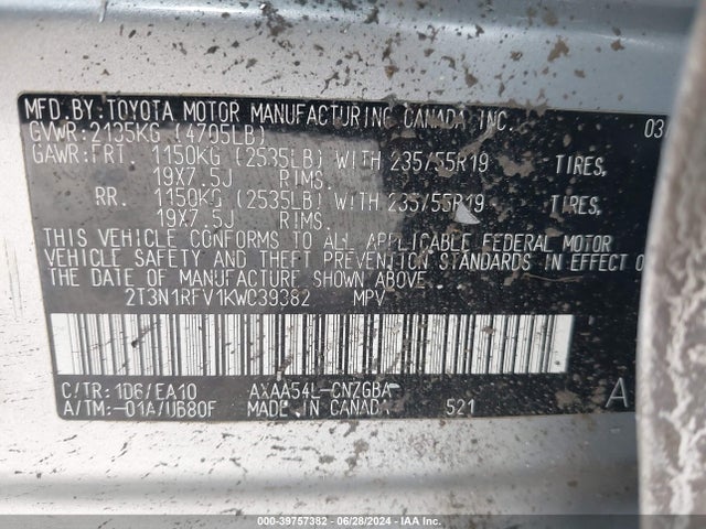 Toyota Rav4 Limited 2019 2T3N1RFV1KW039382 Image 9