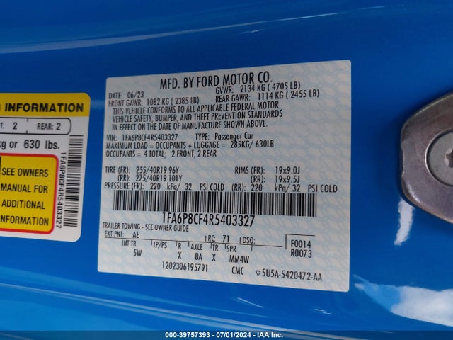 Ford Mustang Gt Premium Fastback 2024 1FA6P8CF4R5403327 Image 9