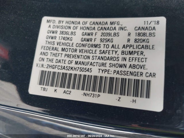 Honda CIVIC SI 2019 2HGFC3A52KH750545 Image 9