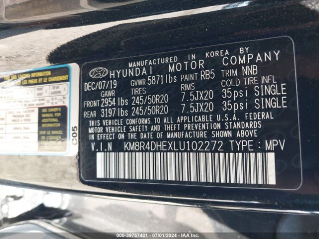 KM8R4DHEXLU102272 Hyundai Palisade Sel