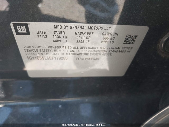 Chevrolet MALIBU 1LT 2014 1G11C5SL6EF179285 Image 9