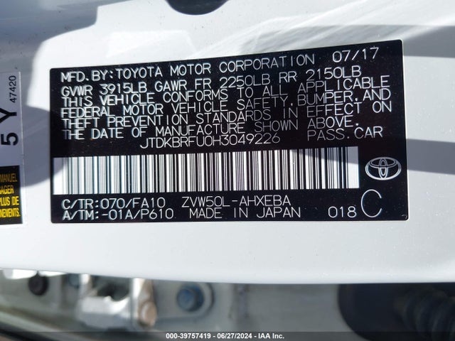 Toyota Prius Two 2017 JTDKBRFU0H3049226 Image 9