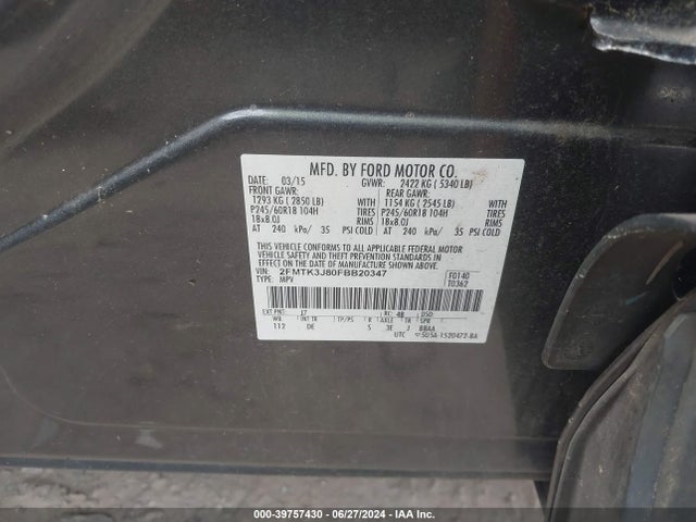 Ford EDGE SEL 2015 2FMTK3J80FBB20347 Image 9