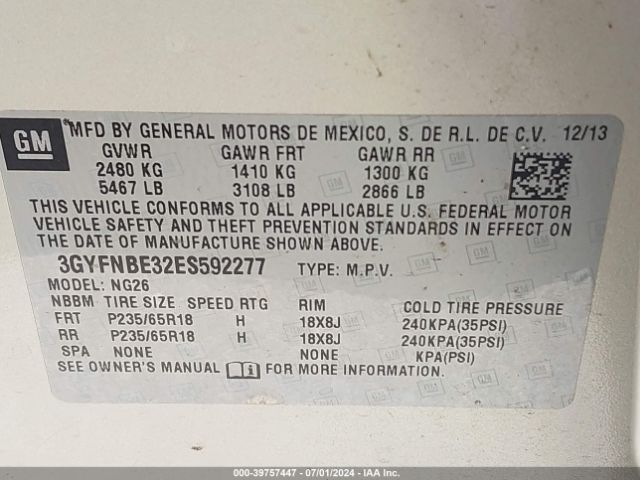 3GYFNBE32ES592277 Cadillac Srx Luxury Collection