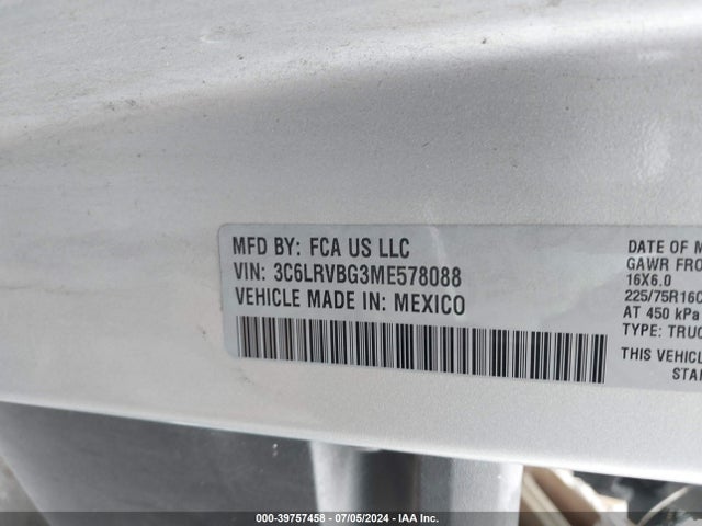 3C6LRVBG3ME578088 RAM Promaster 1500 High Roof 136 Wb