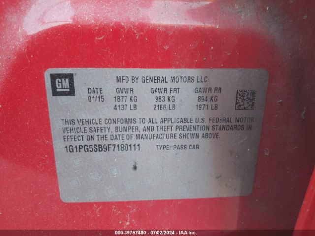 1G1PG5SB9F7180111 Chevrolet CRUZE LTZ