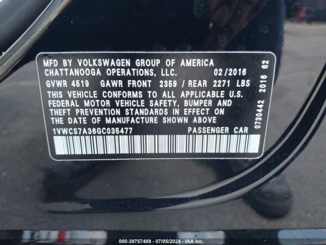 1VWCS7A36GC035477 Volkswagen Passat 1.8t Sel Premium