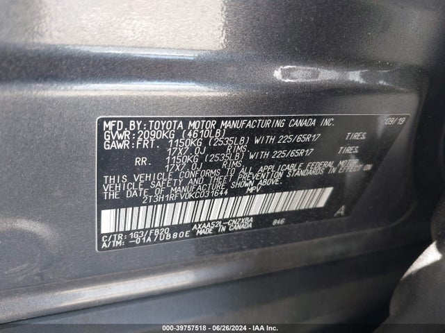 Toyota RAV4 LE 2019 2T3H1RFV0KC031644 Image 9