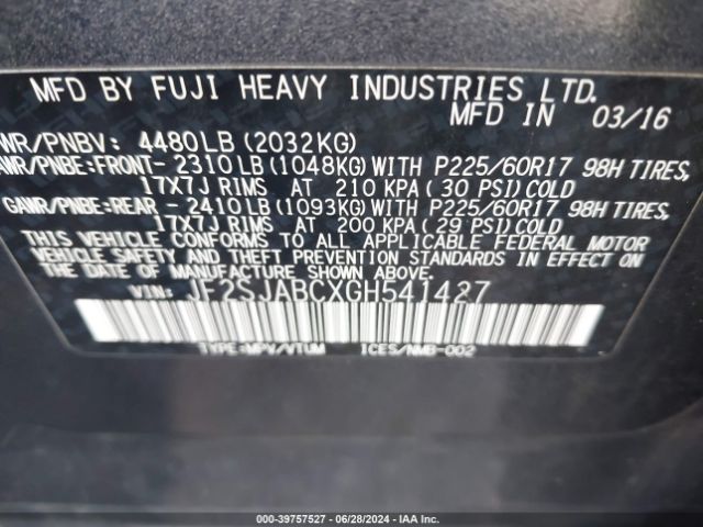 JF2SJABCXGH541427 Subaru Forester 2.5i