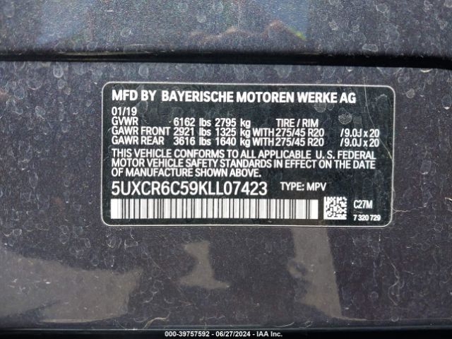 5UXCR6C59KLL07423 BMW X5 Xdrive40i