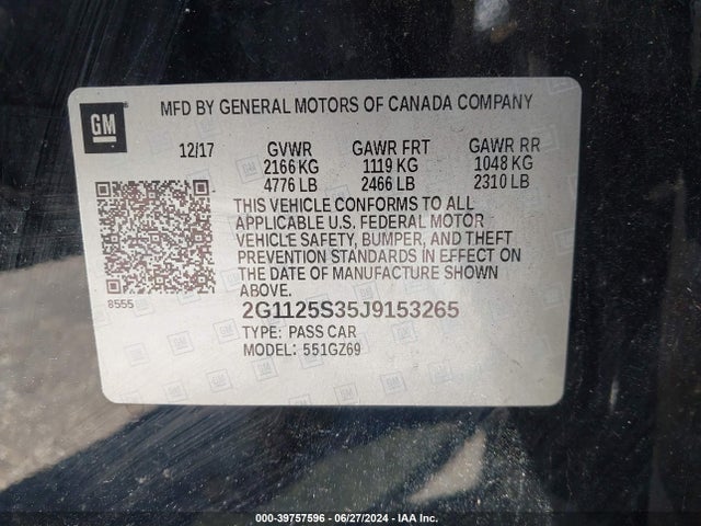 Chevrolet IMPALA 2LZ 2018 2G1125S35J9153265 Image 9