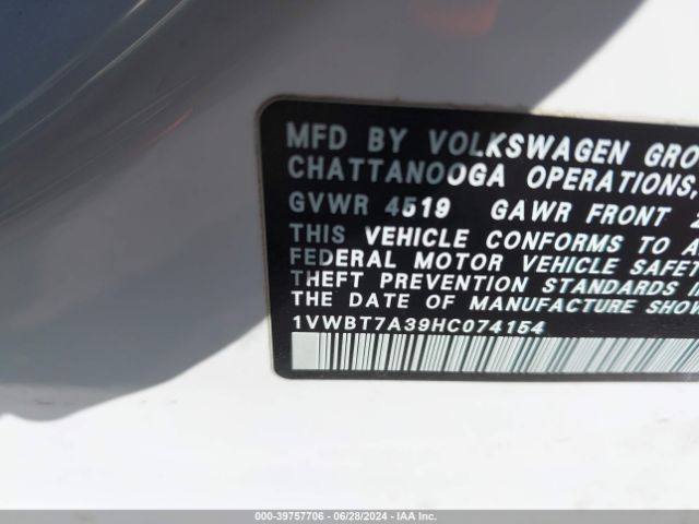 1VWBT7A39HC074154 Volkswagen Passat 1.8t Se