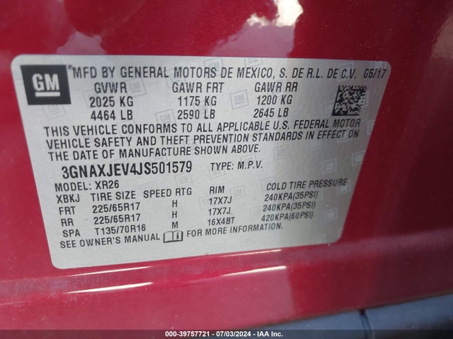 Chevrolet EQUINOX LT 2018 3GNAXJEV4JS501579 Image 9