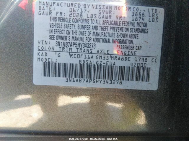 3N1AB7AP5HY343278 Nissan SENTRA SL