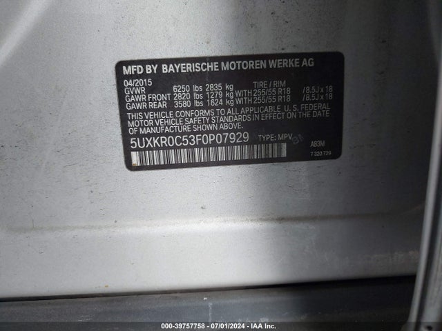 BMW X5 Xdrive35i 2015 5UXKR0C53F0P07929 Image 9