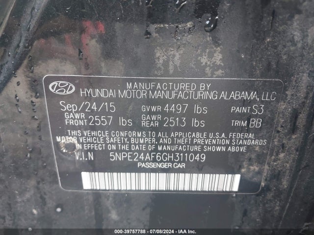 Hyundai SONATA SE 2016 5NPE24AF6GH311049 Image 9