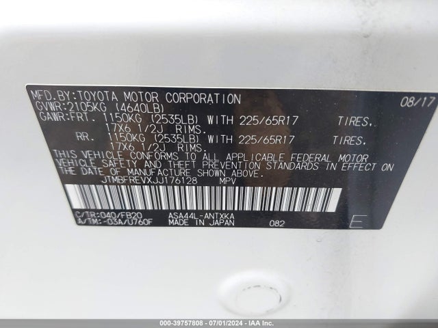 Toyota RAV4 LE 2018 JTMBFREVXJJ176128 Image 9