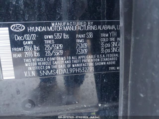 5NMS4DAL9PH532791 Hyundai Santa Fe Limited