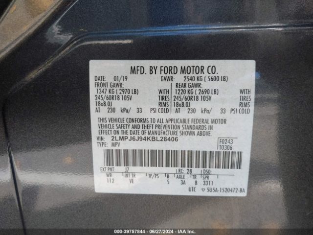 2LMPJ6J94KBL28406 Lincoln Nautilus Standard