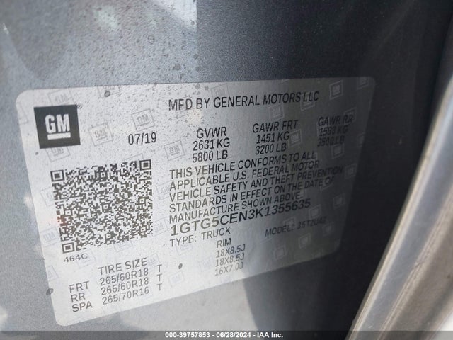 1GTG5CEN3K1355635 GMC CANYON SLE