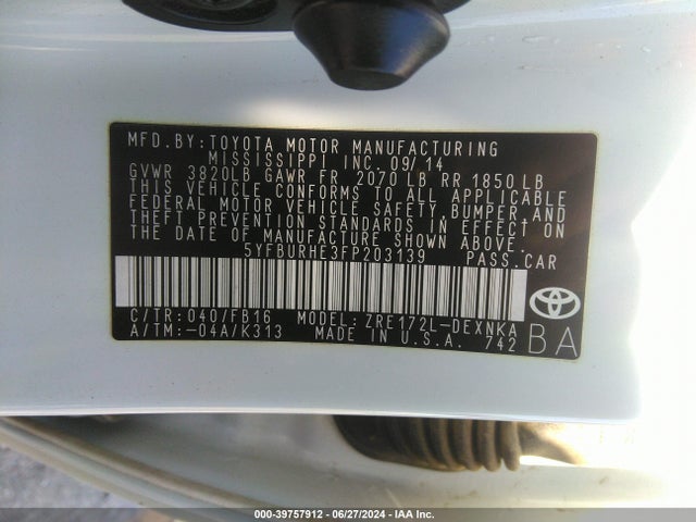 Toyota Corolla Le Plus 2015 5YFBURHE3FP203139 Image 9