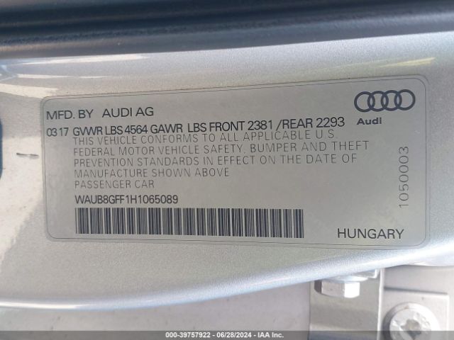 WAUB8GFF1H1065089 Audi A3 2.0t Premium