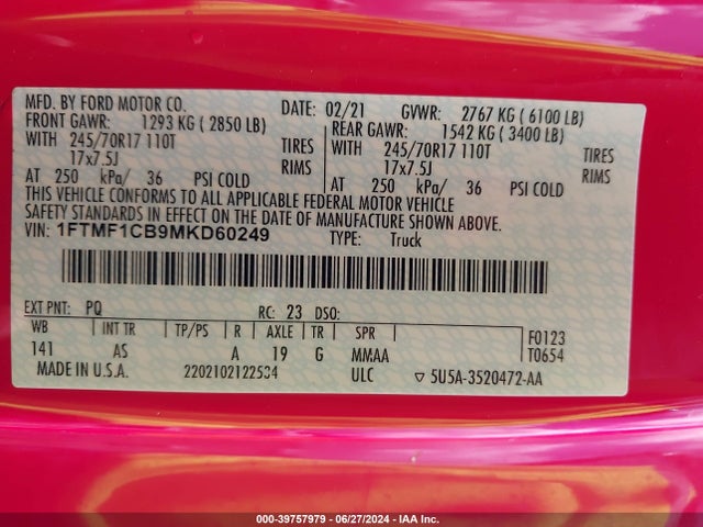 Ford F-150 Xl 2021 1FTMF1CB9MKD60249 Image 9