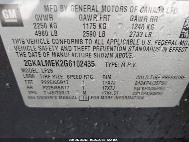 GMC Terrain Sle-1 2016 2GKALMEK2G6102435 Image 9