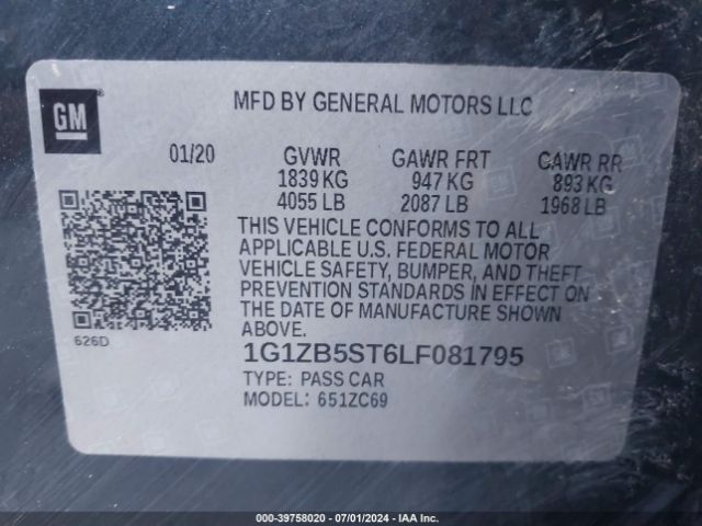 1G1ZB5ST6LF081795 Chevrolet Malibu Fwd Ls