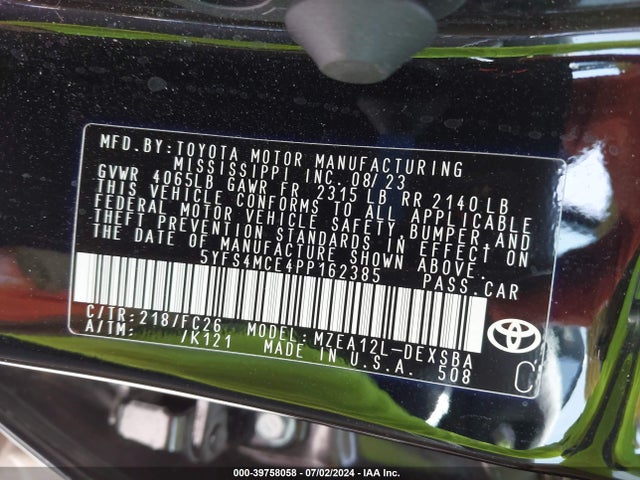 Toyota COROLLA SE 2023 5YFS4MCE4PP162385 Image 9