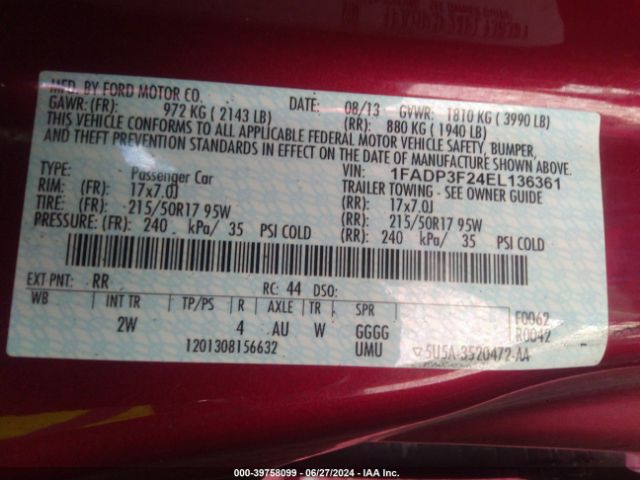 1FADP3F24EL136361 Ford FOCUS SE