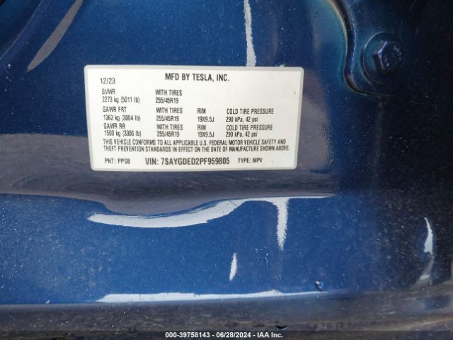 7SAYGDED2PF959805 Tesla Model Y Rwd