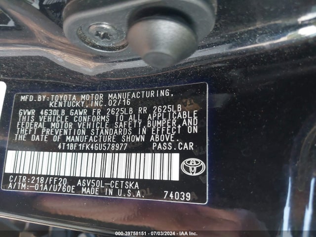 Toyota CAMRY SE 2016 4T1BF1FK4GU578977 Image 9
