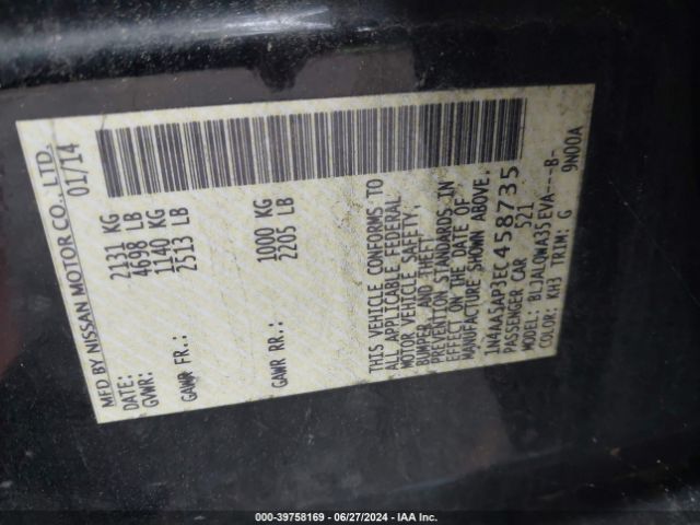 1N4AA5AP3EC458735 Nissan Maxima 3.5 S/3.5 Sv