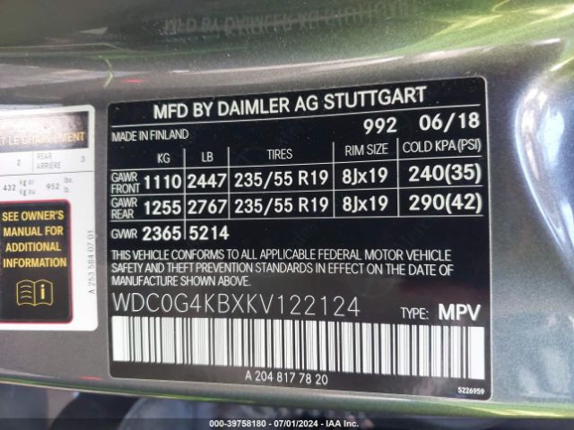 WDC0G4KBXKV122124 Mercedes-Benz Glc 300 4matic
